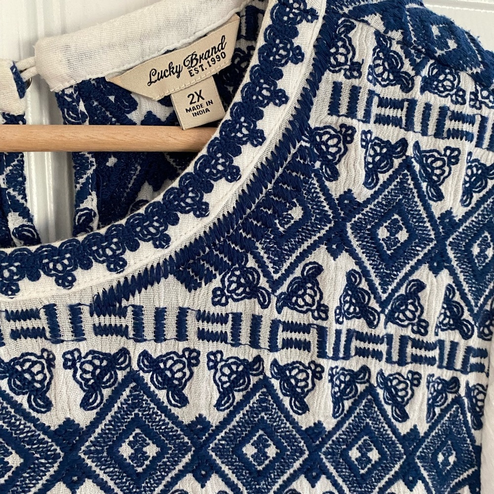 2X Lucky Brand White & Blue Dress
